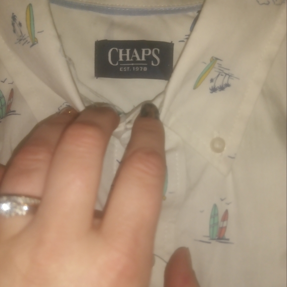 Chaps Men's White beach print button down short sleeve size medium - Picture 4 of 4